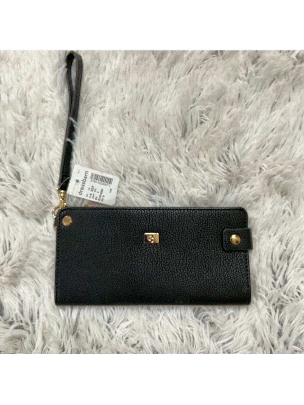 Dress Barn wristlet wallet black with gold plated hardware NWT